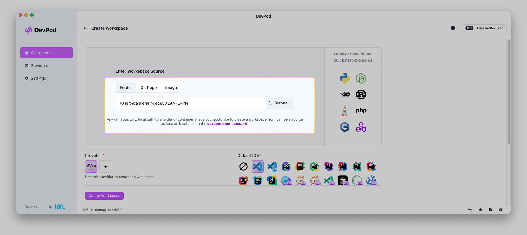 Configuration DevPod - Local